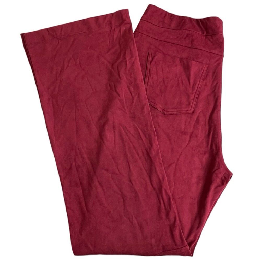 Soft Surroundings Womens Medium Red Faux Suede Pull On High Rise Flare Leg Pants